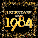 A shimmering golden text animation reading 'Legendary since 1984' surrounded by twinkling stars.