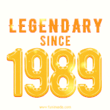 A bold golden animation featuring 'Legendary Since 1989' with a clean, radiant design that highlights the greatness of this special year.