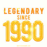 A bold golden animation featuring 'Legendary Since 1990' with a clean, radiant design that highlights the greatness of this special year.