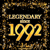 A shimmering golden text animation reading 'Legendary since 1992' surrounded by twinkling stars.