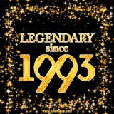 A shimmering golden text animation reading 'Legendary since 1993' surrounded by twinkling stars.