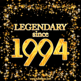 A shimmering golden text animation reading 'Legendary since 1994' surrounded by twinkling stars.