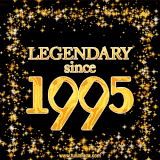 A shimmering golden text animation reading 'Legendary since 1995' surrounded by twinkling stars.