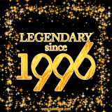 A shimmering golden text animation reading 'Legendary since 1996' surrounded by twinkling stars.
