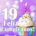 GIF para cumpleaños de 19 con pastel de cumpleaños y los mejores deseos