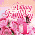 Beautiful Roses & Butterflies - 1 Year Happy Birthday Card for Her