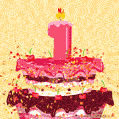 Hand Drawn 1st Birthday Cake Greeting Card (Animated Loop GIF)
