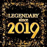A shimmering golden text animation reading 'Legendary since 2019' surrounded by twinkling stars.