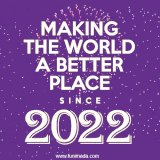Animated text GIF featuring fireworks burst in the background as bold white text proudly states 'Making the World a Better Place Since 2022.'