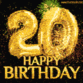 20th Birthday Greeting Card - Amazing Bursts of Fireworks (GIF)