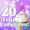 GIF para cumpleaños de 20 con pastel de cumpleaños y los mejores deseos