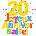 Image GIF festive et colorée de joyeux anniversaire 20 ans