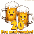 Image animée de deux pintes de bière sautantes amusantes pour son 20 anniversaire