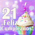 GIF para cumpleaños de 21 con pastel de cumpleaños y los mejores deseos