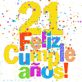 Imagen GIF festiva y colorida de feliz cumpleaños número 21