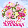 Happy 22nd Birthday Greeting Card - Beautiful Flowers and Flashing Sparkles