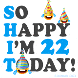 A fun birthday animation celebrating turning 22 with colorful party hats, smiling faces, and cheerful emojis.