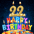 Best Happy 22nd Birthday Cake with Colorful Candles GIF