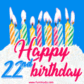 Animated Happy 22nd Birthday Card with Cake and Lit Candles