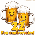 Image animée de deux pintes de bière sautantes amusantes pour son 22 anniversaire