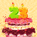 Hand Drawn 23rd Birthday Cake Greeting Card (Animated Loop GIF)