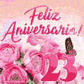Lindas rosas e borboletas - 23 anos de feliz aniversário GIF