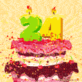 Hand Drawn 24th Birthday Cake Greeting Card (Animated Loop GIF)