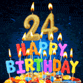 Best Happy 24th Birthday Cake with Colorful Candles GIF