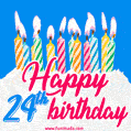 Animated Happy 24th Birthday Card with Cake and Lit Candles