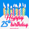 Animated Happy 25th Birthday Card with Cake and Lit Candles