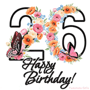A floral 26th birthday animated greeting card. The number '26' is surrounded by animated flowers and butterflies, creating a beautiful and cheerful way to celebrate the milestone.