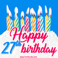 Animated Happy 27th Birthday Card with Cake and Lit Candles