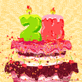 Hand Drawn 28th Birthday Cake Greeting Card (Animated Loop GIF)