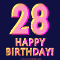 Happy 28th Birthday Cool 3D Text Animation GIF