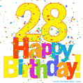 Festive and Colorful Happy 28th Birthday GIF Image