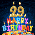 Best Happy 29th Birthday Cake with Colorful Candles GIF