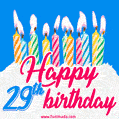 Animated Happy 29th Birthday Card with Cake and Lit Candles