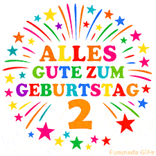 Bunte 'Alles Gute zum Geburtstag' Animation für den 2. Geburtstag mit Sternen und bunten Farben