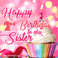 Happy 2nd Birthday to my Sister, Glitter BDay Cake & Candles GIF