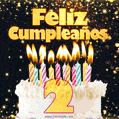 Tarjeta GIF de cumpleaños feliz de 2 años con torta y velas
