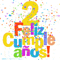 Imagen GIF festiva y colorida de feliz cumpleaños número 2