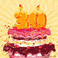 Hand Drawn 30th Birthday Cake Greeting Card (Animated Loop GIF)