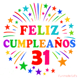 Imagen animada para felicitar los 31 años con letras de colores y diseño festivo.