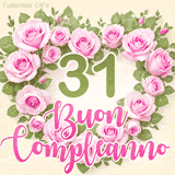 GIF per il 31° compleanno con un cuore di rose rosa e scritta elegante