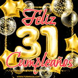 A large of balloons in various shapes, sizes, and colors with the words 'Happy Birthday' and a number 31