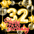 Wishing you many golden years ahead! Happy 32nd birthday animated birthday GIF.
