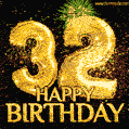 32nd Birthday Greeting Card - Amazing Bursts of Fireworks (GIF)