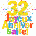 Image GIF festive et colorée de joyeux anniversaire 32 ans