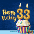 Happy Birthday - 33 Years Old Animated Card
