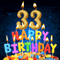 Best Happy 33rd Birthday Cake with Colorful Candles GIF